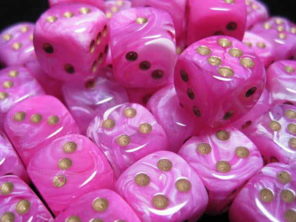 Chessex: Pink/ Gold Vortex 36Ct D6 Dice Set 12mm Dice & Gaming Accessories Chessex