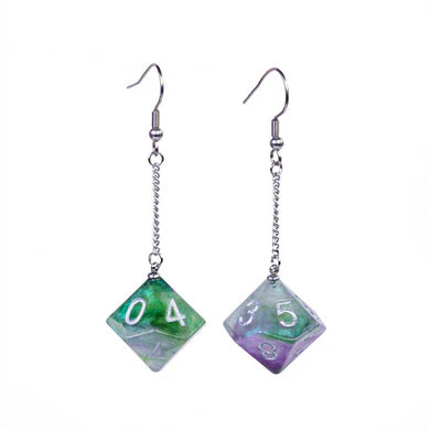 Foam Brain: d10 Purple and Green Galaxy Earrings Apparel & Merchandise Foam Brain Games   