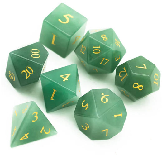 Foam Brain Games: Green Aventurine Engraved w/ Gold 7-Die Set Dice & Gaming Accessories Foam Brain Games