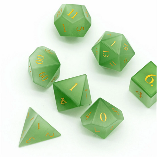 Foam Brain Games: Cat's Eye Green - Gemstone Engraved with Gold 7-Die Set Dice & Gaming Accessories Foam Brain Games