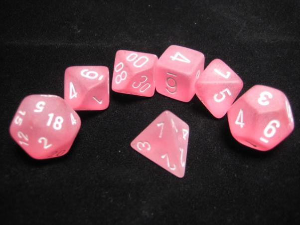 Polyhedral 7-Die Set: Frosted: Pink/White CHXle546  Chessex Dice Taps Games Edmonton Alberta