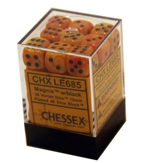 Chessex: Magma/Black Vortex 36Ct D6 Dice Set 12mm Dice & Gaming Accessories Chessex