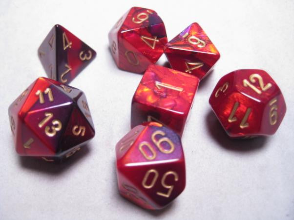 Polyhedral 7-Die Set: Gemini: Purple Red/Gold CHX26426  Chessex Dice Taps Games Edmonton Alberta