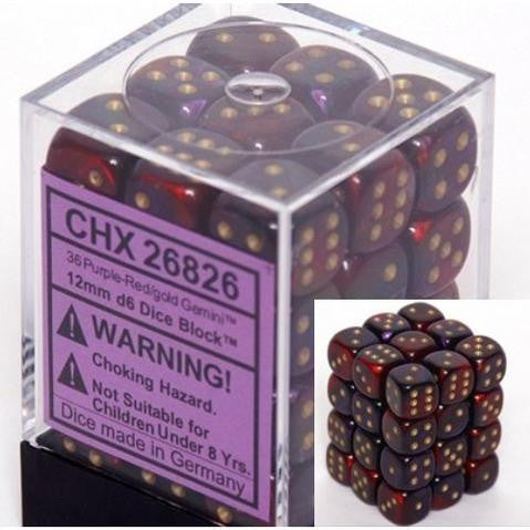 Chessex: 36Ct D6 Dice Set Gemini - Purple Red/Gold (12mm) Dice & Gaming Accessories Chessex