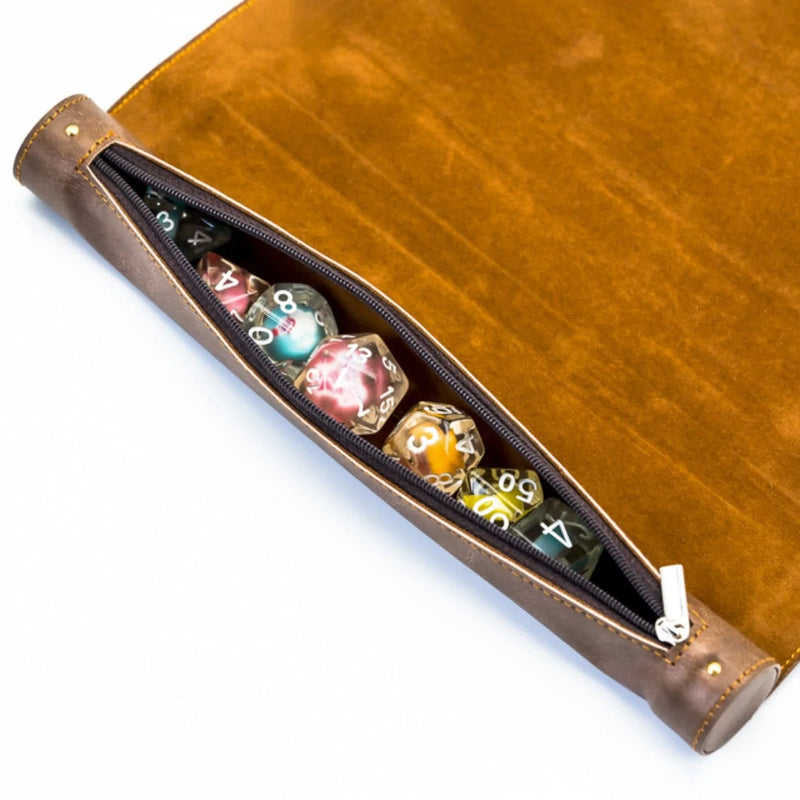 Brown Roll Up Leatherette Dice Mat Dice & Gaming Accessories Foam Brain Games