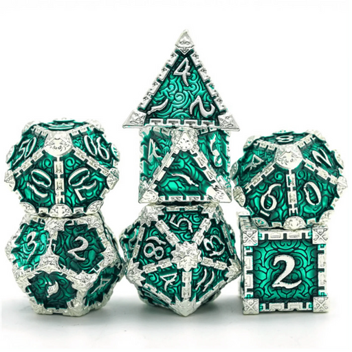 Foam Brain Games: Dagger of Venom Silver Emerald 7-Die Set (Metal) Dice & Gaming Accessories Foam Brain Games