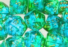 Chessex: Translucent Green Teal/Gold Gemini 36Ct D6 Dice Set 12mm Dice & Gaming Accessories Chessex