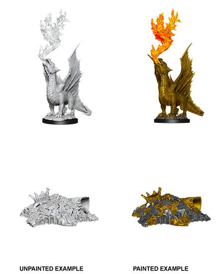 D&D Nolzur's Marvelous Miniatures: W11 Gold Dragon Wyrmling & Small Treasure Pile Unpainted Miniatures WizKids