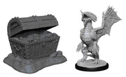 D&D Nolzur's Marvelous Miniatures: W13 Bronze Dragon Wyrmling & Pile Of Seafound Treasure Unpainted Miniatures WizKids