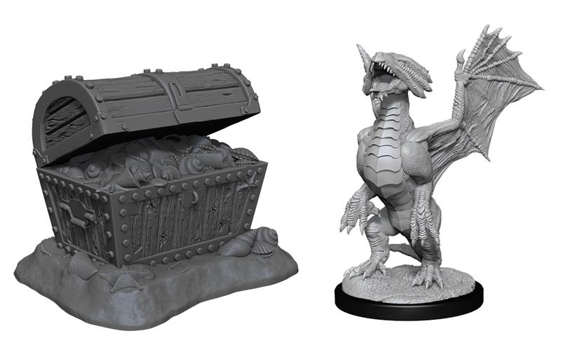 D&D Nolzur's Marvelous Miniatures: W13 Bronze Dragon Wyrmling & Pile Of Seafound Treasure Unpainted Miniatures WizKids