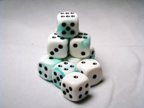 Chessex: White Teal/Black Gemini 12Ct D6 Dice Set: 16mm Dice & Gaming Accessories Chessex