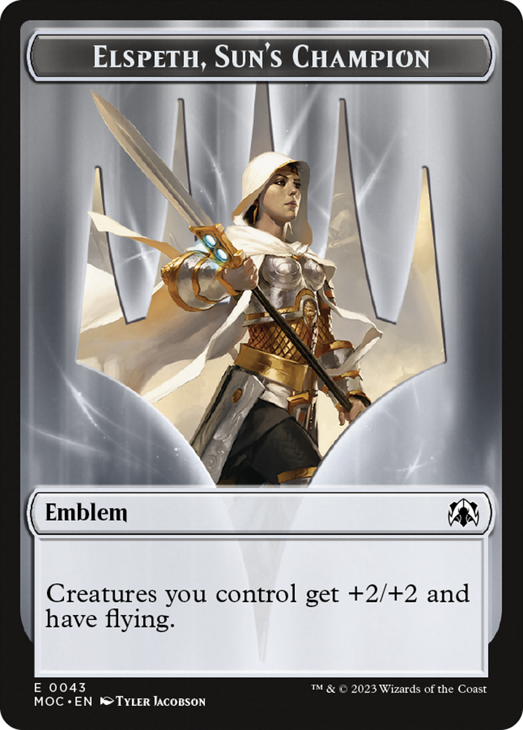 Warrior // Elspeth, Sun's Champion Emblem Double-Sided Token [Tokens] March of the Machine Commander Tokens MTG Single Magic: The Gathering