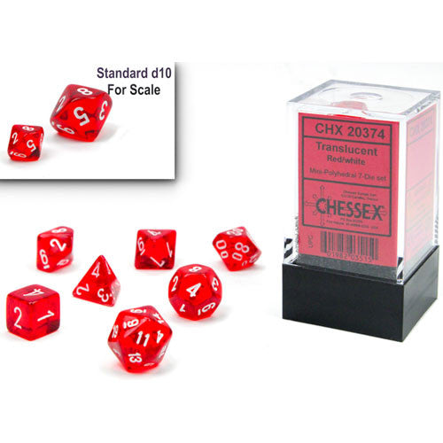 Chessex: Mini 7-Die Set Translucent - Red/White Dice & Gaming Accessories Chessex