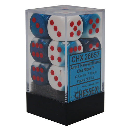 Chessex: 12Ct D6 Dice Set Gemini - Astral Blue-White/Red (16mm) Dice & Gaming Accessories Chessex