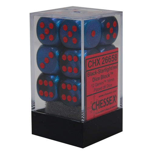 Chessex: Black-Starlight/Red Gemini 12Ct D6 Dice Set 16mm Dice & Gaming Accessories Chessex