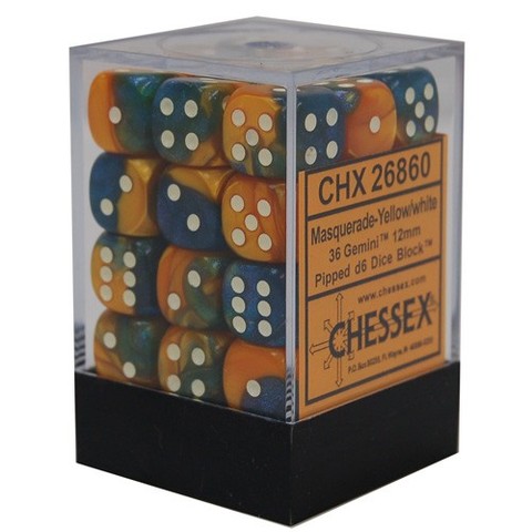 Chessex: Masquerade-Yellow/White Gemini #7 36Ct D6 Dice Set 12mm Dice & Gaming Accessories Chessex