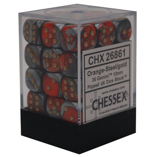Chessex: Orange-Steel/Gold Gemini #7 36Ct D6 Dice Set 12mm Dice & Gaming Accessories Chessex
