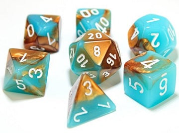 Polyhedral 7-Die Set: Gemini - Copper Turquoise/White CHX30019  Chessex Dice Taps Games Edmonton Alberta