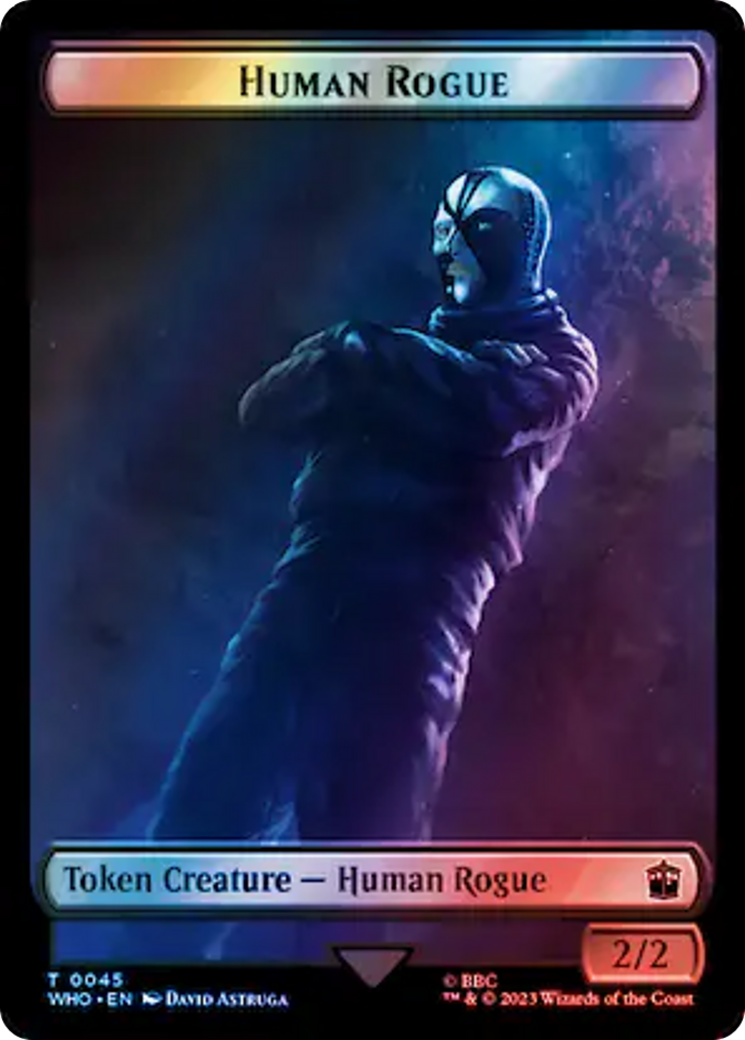 Human Rogue // Dinosaur Double-Sided Token (Surge Foil) [Tokens] Doctor Who Tokens MTG Single Magic: The Gathering
