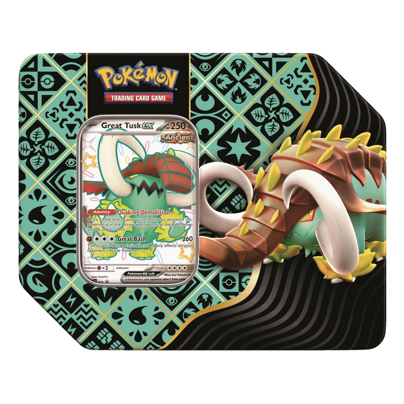 Pokémon Scarlet & Violet: Paldean Fates - Tin (Great Tusk ex) Pokemon Sealed Pokémon   