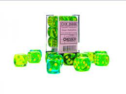 Chessex: Translucent Green-Teal/Yellow Gemini 12Ct D6 Dice & Gaming Accessories Chessex