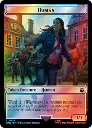 Human (0038) // Clue (0055) Double-Sided Token (Surge Foil) [Tokens] Doctor Who Tokens MTG Single Magic: The Gathering