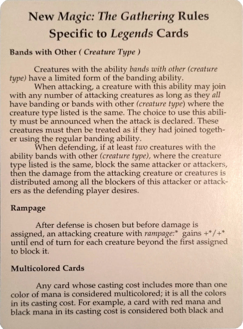 Legends Rules Card [Legends Tokens] MTG Single Magic: The Gathering   
