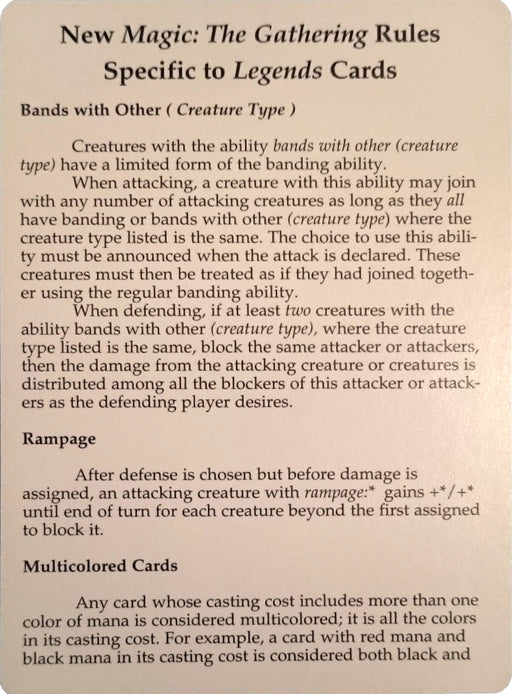 Legends Rules Card [Legends Tokens] MTG Single Magic: The Gathering   