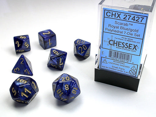 Chessex: 7-Die Set Scarab - Royal-Blue/Gold Dice & Gaming Accessories Chessex
