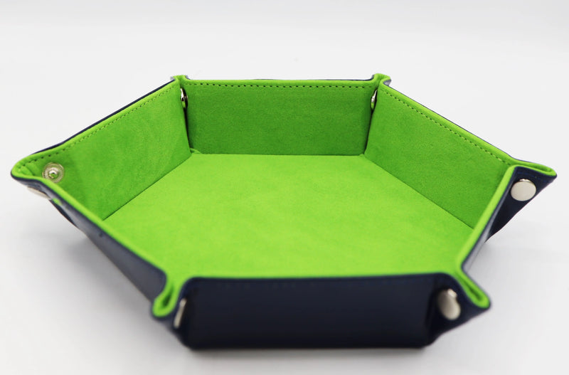 Leatherette & Velvet Hex Dice Tray (Navy with Lime) Dice & Gaming Accessories Foam Brain Games