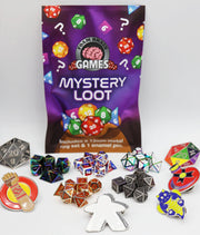 Mystery Loot - Mini Metal RPG Dice Set with Bonus Enamel Pin Dice & Gaming Accessories Foam Brain Games