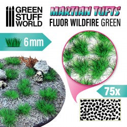 Green Stuff World: Martian Fluor Tufts - Fluor Wildfire Green 6mm Basing Materials Green Stuff World