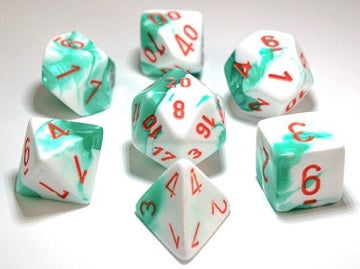 Polyhedral 7-Die Set: Gemini - Green White/Orange CHX30020  Chessex Dice Taps Games Edmonton Alberta