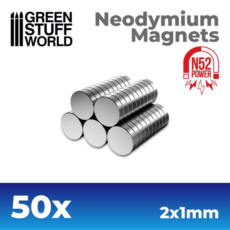 Green Stuff World: Neodymium Magnets 2x1mm - 50 units (N52) Model Tools & Glue Green Stuff World
