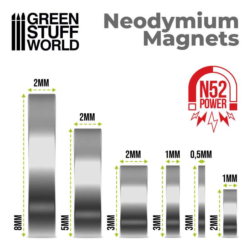 Green Stuff World: Neodymium Magnets 2x1mm - 50 units (N52) Model Tools & Glue Green Stuff World