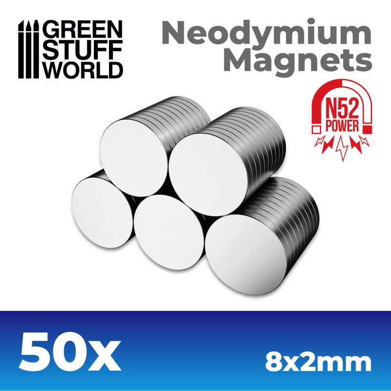 Green Stuff World: Neodymium Magnets 8x2mm - 50 units (N52) Model Tools & Glue Green Stuff World