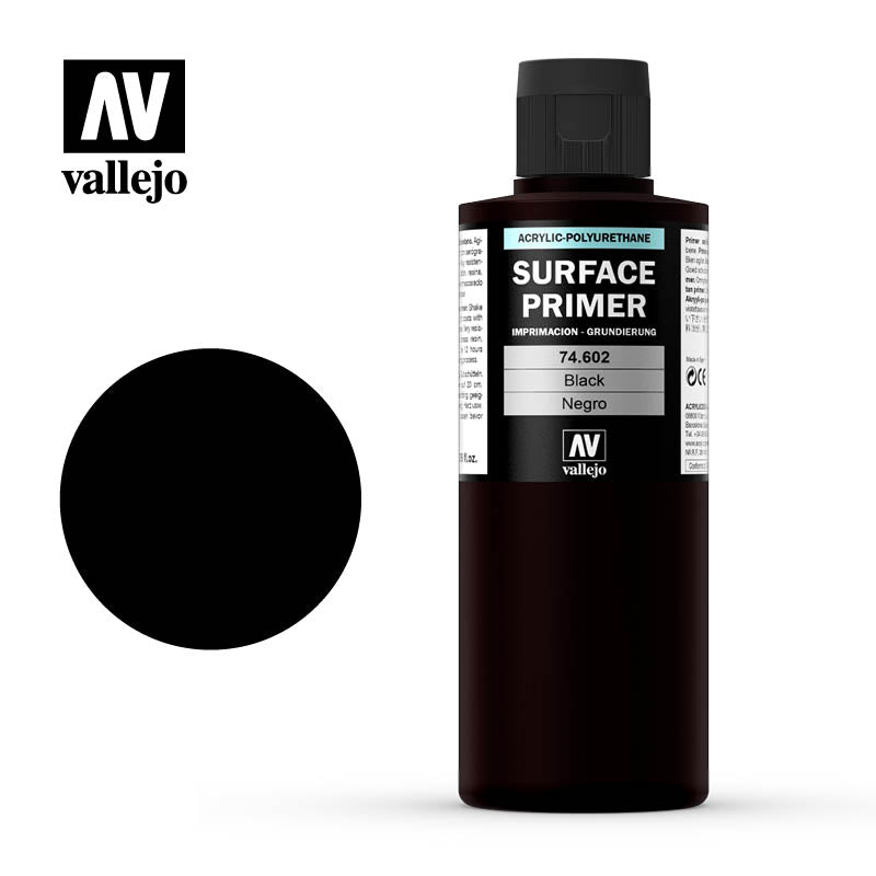 Vallejo: Surface Primer 74602 Black Primer 200ml Model Paints Vallejo
