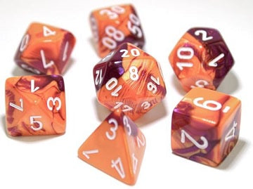 Chessex: Orange Purple/White Gemini 7-Die Set Dice & Gaming Accessories Chessex