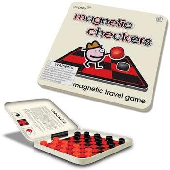 GoPlay Travel game: Magnetic Checkers Board Games Wood Expressions   