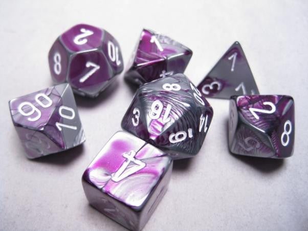 Chessex: 7-Die Set Gemini - Purple Steel/White Dice & Gaming Accessories Chessex