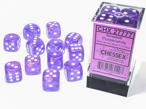 Chessex: 12Ct D6 Dice Set Luminary Borealis - Purple/White(16mm) Dice & Gaming Accessories Chessex