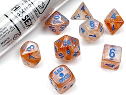 Polyhedral 7-Die Set: Borealis: Rose Gold/Light Blue Luminary  Chessex Dice Taps Games Edmonton Alberta
