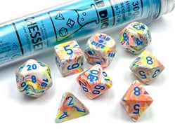 Polyhedral 7-Die Set: Festive Kaleidoscope/Blue CHX30048  Chessex Dice Taps Games Edmonton Alberta