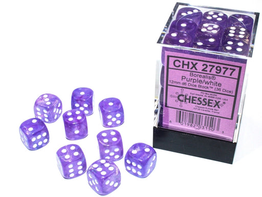 Chessex: 36Ct D6 Dice Set Luminary Borealis - Purple/White (12mm) Dice & Gaming Accessories Chessex