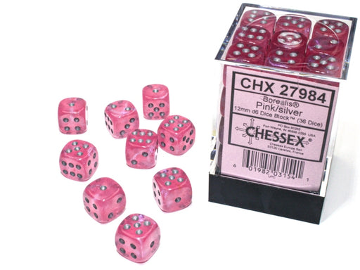 Chessex: 36Ct D6 Dice Set Borealis - Pink/Silver (12mm) Dice & Gaming Accessories Chessex