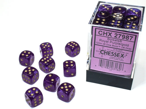 Chessex: 36Ct D6 Dice Set Borealis - Royal Purple/Gold (12mm) Dice & Gaming Accessories Chessex