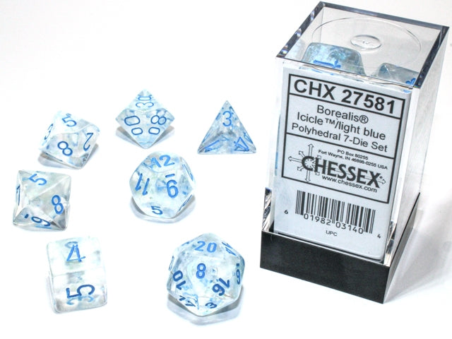 Chessex: Icicle/Light Blue With Luminary Borealis 7-Die Set Dice & Gaming Accessories Chessex