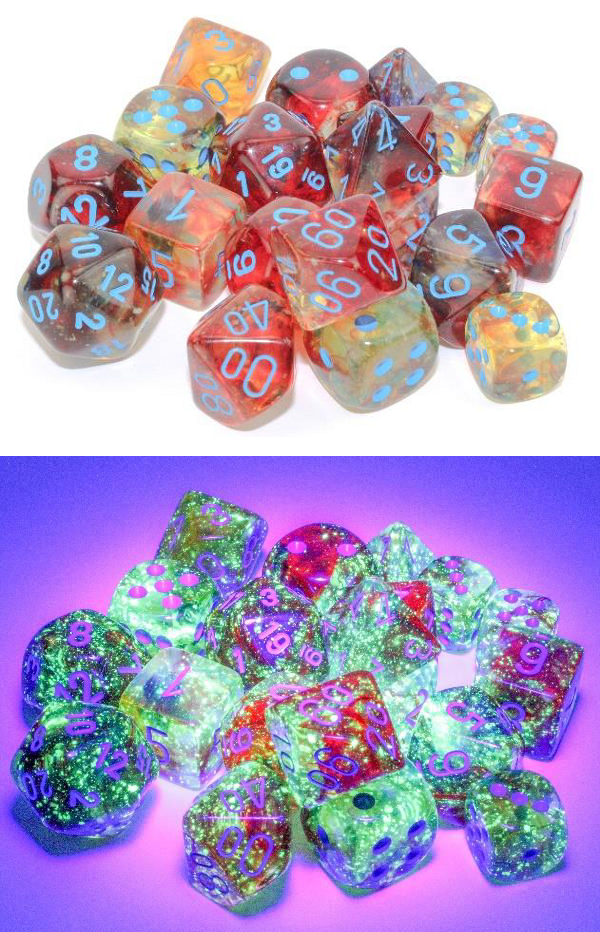 Polyhedral 7-Die Set: Nebula: Primary/Blue Luminary CHX27559  Chessex Dice Taps Games Edmonton Alberta