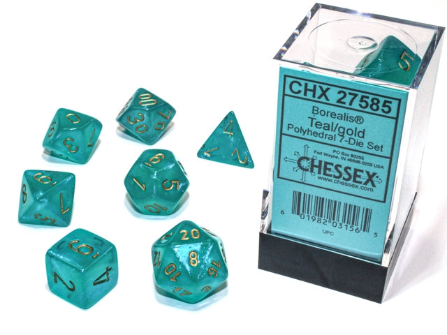 Chessex: 7-Die Set Luminary Borealis - Teal/Gold Dice & Gaming Accessories Chessex