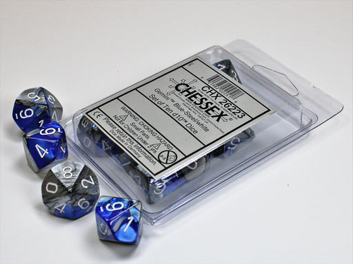 Chessex: Blue-Steel/White Gemini 10Ct D10 Dice Set Dice & Gaming Accessories Chessex